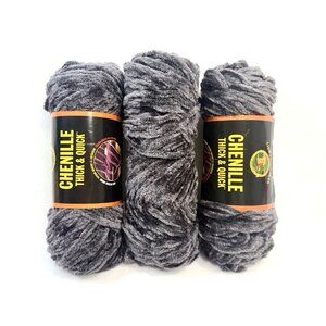 Lion Brand Chenille Thick & Quick Yarn - Super Bulky - 3 New Black-Gray Skeins